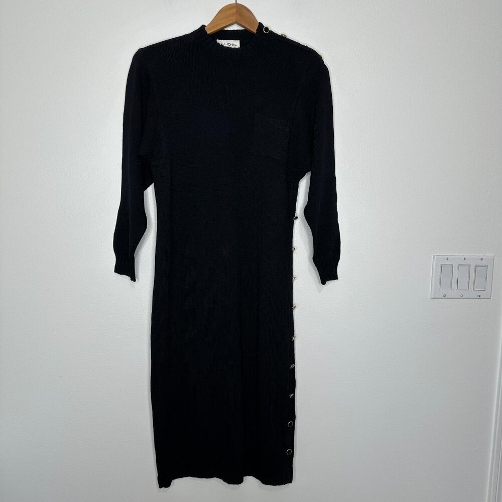 St John Santana Knit Dress‎ Size 6 Black Buttons